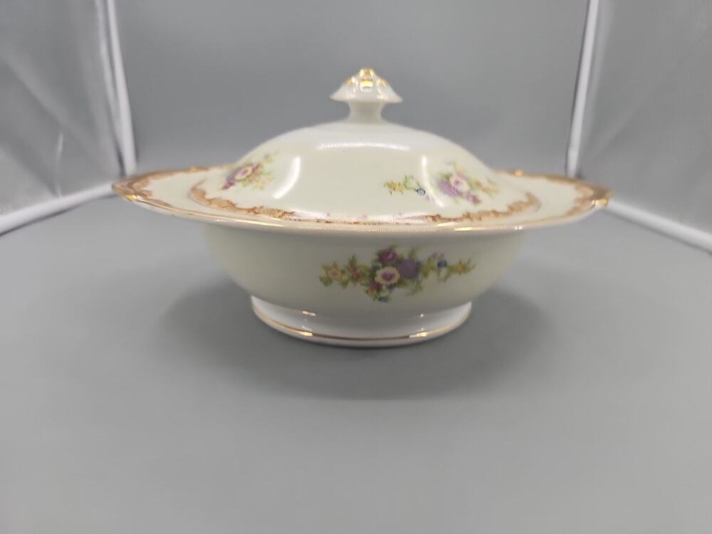 Vintage ESCO Fine China Porcelain Floral Red/Gold Patter Serving Bowl With Lid